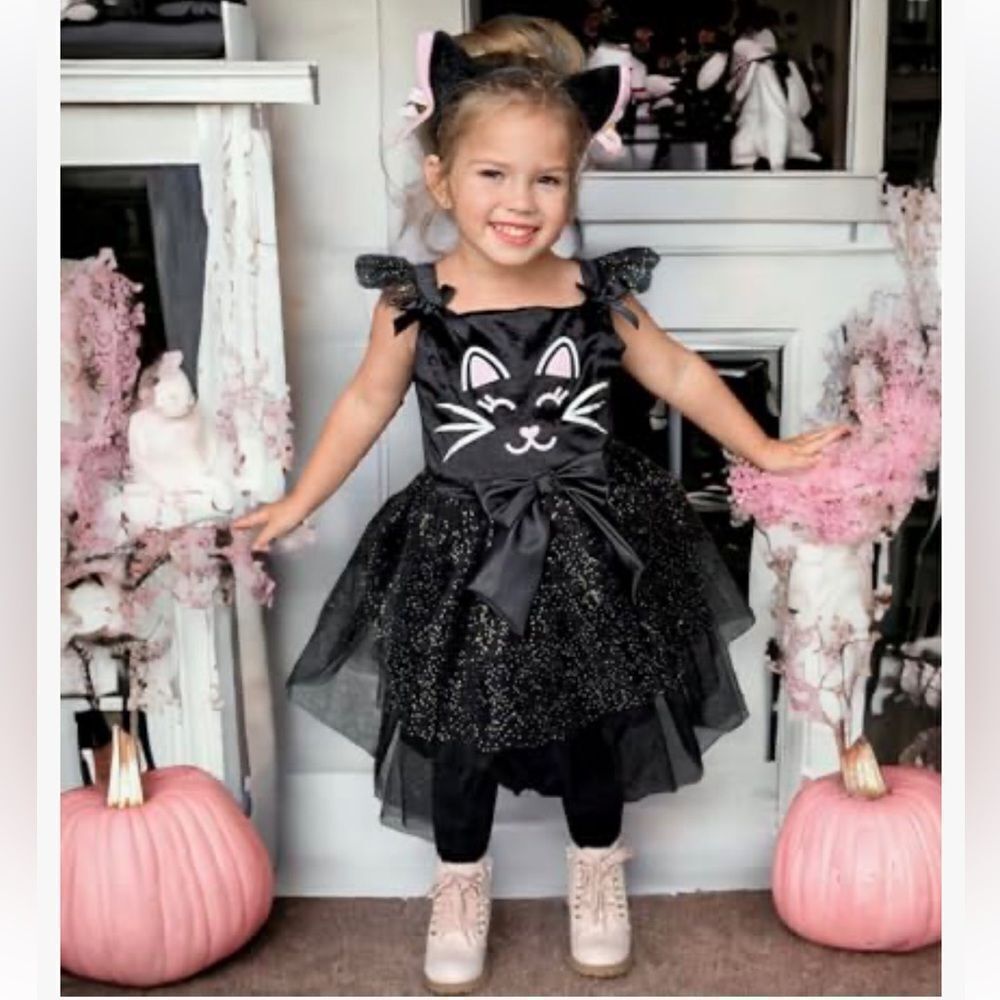 Amazon Black Cat Costume with Pink Details Size 12